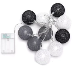 Bawełniane kule girlanda 10 szarych i białych kul 2 m dł. na baterie