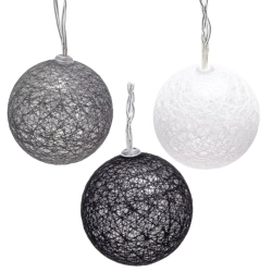 Bawełniane kule girlanda 10 szarych i białych kul 2 m dł. na baterie
