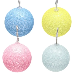 Bawełniane kule girlanda 10 jasnych lampek 2 m długości na baterie-Ciepłe