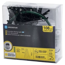 Lampki choinkowe 6 zwisów po 1.8m 108 białe ciepłe led na 3 baterie AA