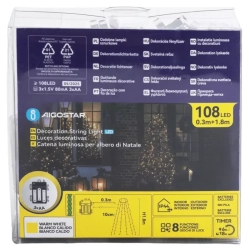 Lampki choinkowe 6 zwisów po 1.8m 108 białe ciepłe led na 3 baterie AA