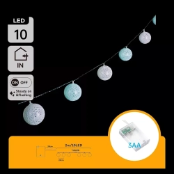 Bawełniane kule girlanda 10 miętowych lampek 2 m długości na baterie-Ciepłe