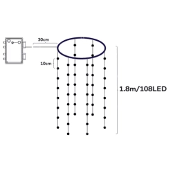 Lampki choinkowe 6 zwisów po 1.8m 108 białe ciepłe led na 3 baterie AA