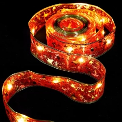 Szarfa choinkowa 10m na baterie AA czerwona w gwiazdki do oplatania