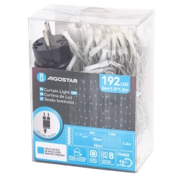 Zewnętrzna Kurtyna świetlna 1.5x1.2m 192LED zimna lampek w 16 soplach