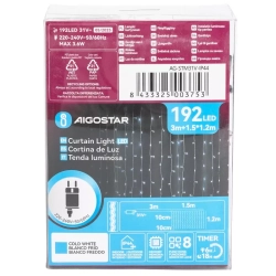 Zewnętrzna Kurtyna świetlna 1.5x1.2m 192LED zimna lampek w 16 soplach