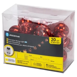 Lampki choinkowe 2m/20led czerwone podświetlane bombki na baterie