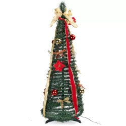 Składana choinka 180x60cm czerwono-złote dekoracje 8trybów ciepła biel