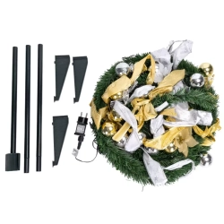 Składana choinka 150x50cm srebrno-złote dekoracje 8 trybów ciepła biel