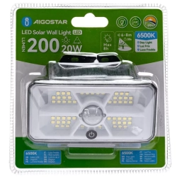 Kinkiet solarny lampka ścienna LED 20W 200lm IP65 z czujnikiem PIR Aigostar
