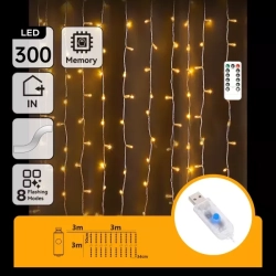 Biała kurtyna sople 3x3m LED 300 ciepłych lampek z pilotem na 5V z USB — zdjęcie 6
